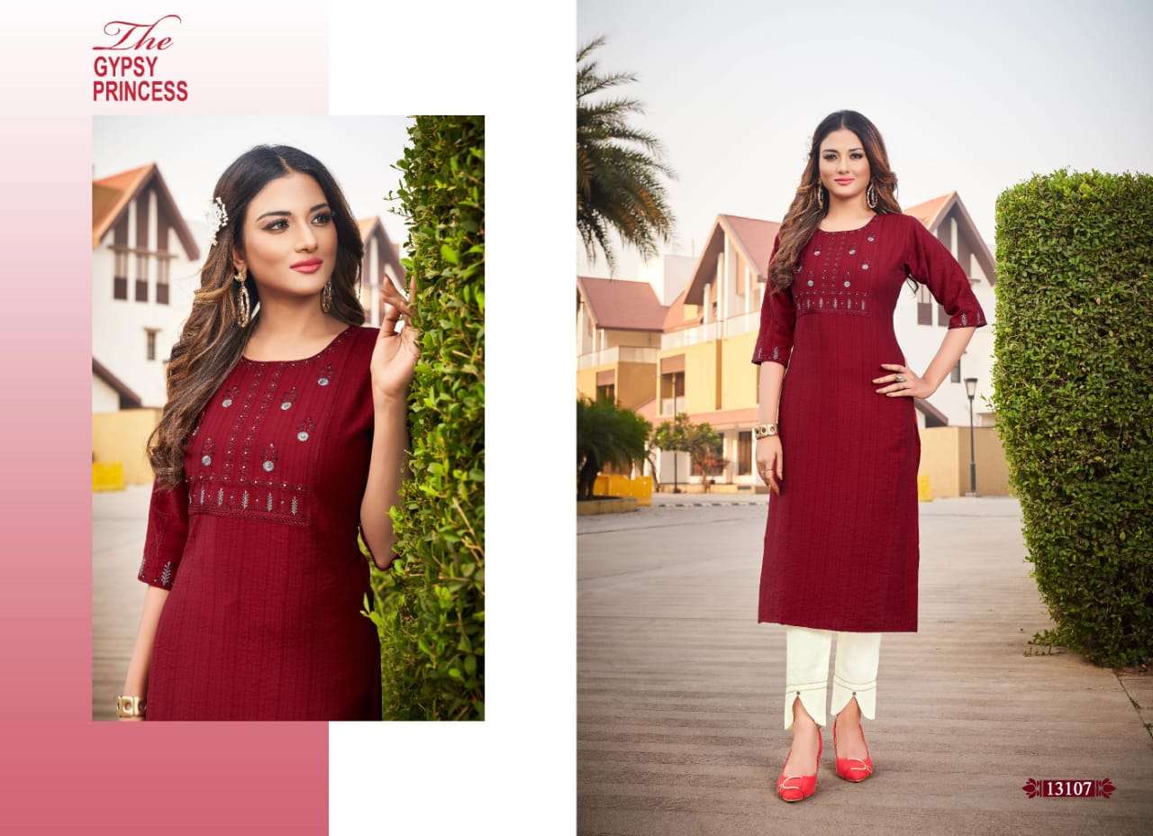Kalaroop By Kajree-Score-Rayon-Embroidery-HandWork-Kurti-13107